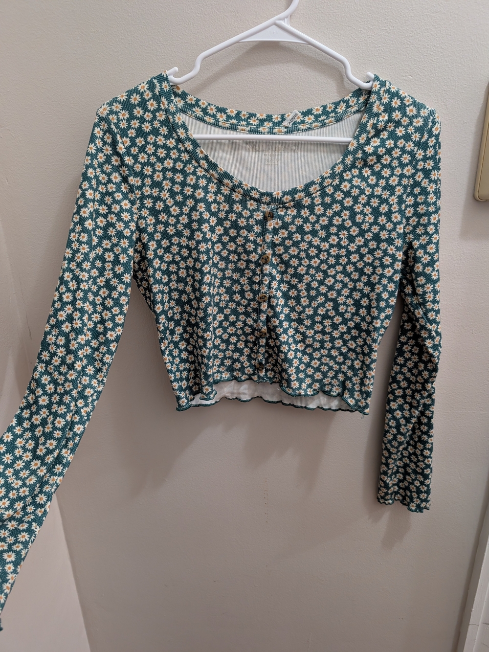 Wallflower Floral Long Sleeve Crop Top in Green & White